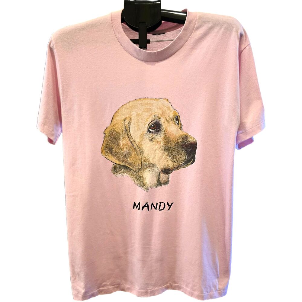 Vintage 90s Labrador Retriever Mandy T Shirt Sz L Pink Single Stitch Dog Graphic